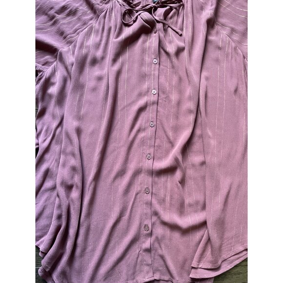 Torrid Blouse Womens Plus Size 5 Mauve Button-Front Ruffle‎ Neck & Tie Detail - Picture 4 of 10